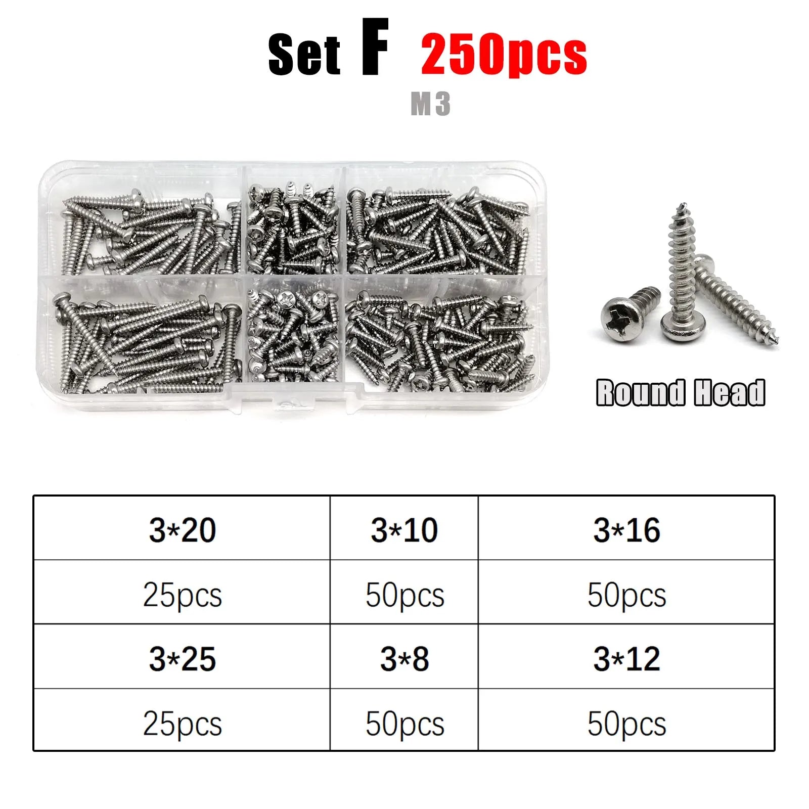 1 Box M1.2 M1.4 M1.7 M2 M3 M4 Cross Phillips Round Pan Head Self Tapping Wood Screw Set Kit A2 304 Stainless Steel GB845