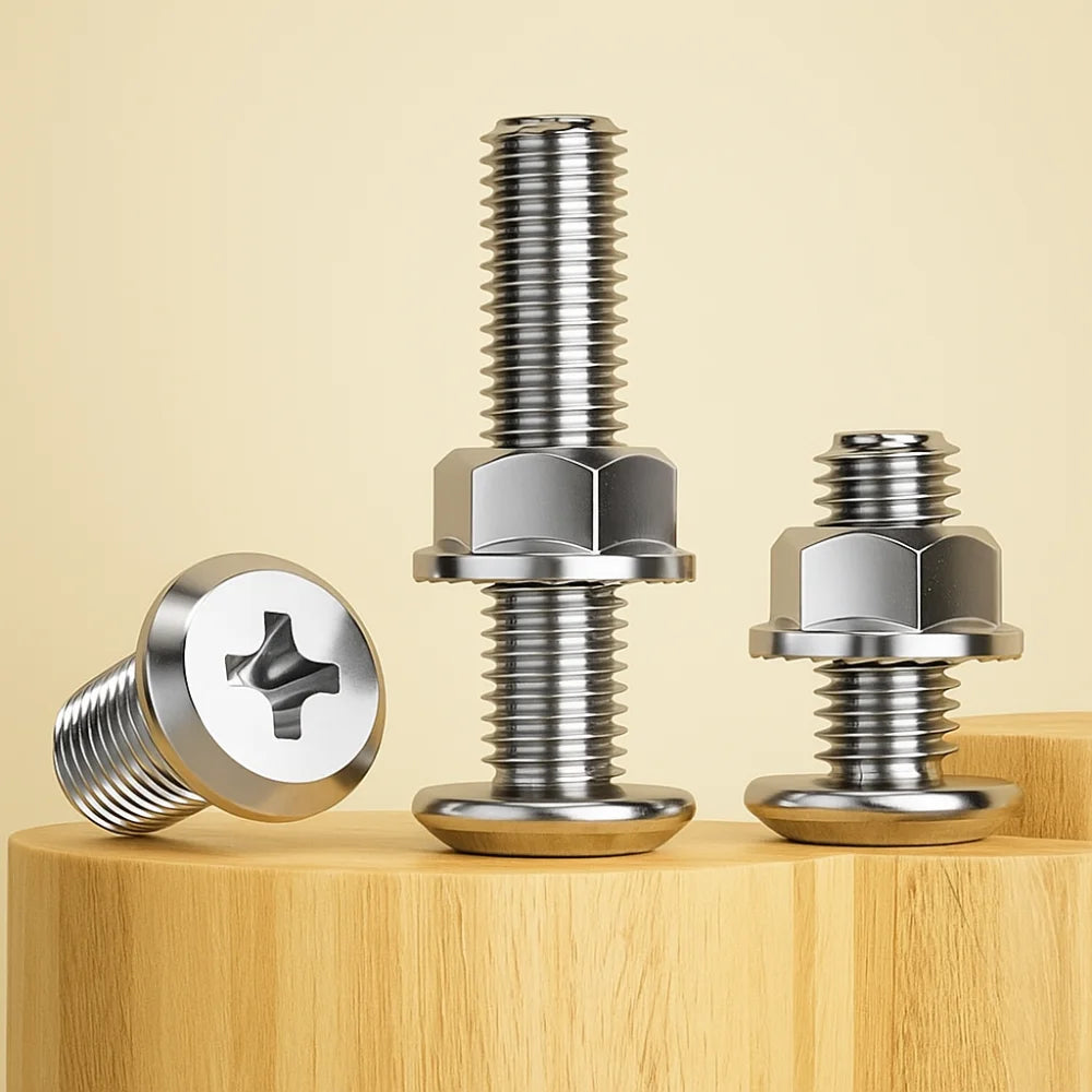 M6 M8 304 Stainless Steel Screws Flat Washers Lock Washers Bolts and Nut Set Cross Recessed Wafer Allen Head Bolt